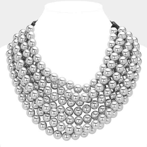 NEW Stunning Faceted Beaded 7-Strand Bib Statement Necklace in Gold or Silver - Picture 2 of 9